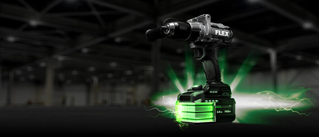 Cordless drill with green battery pack
